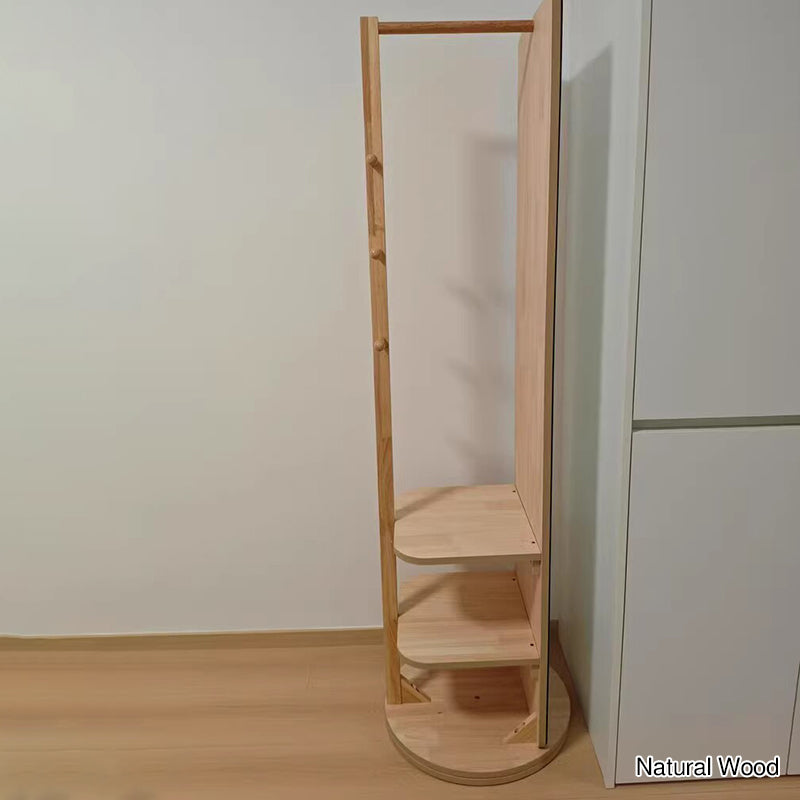 Modern Minimalist Rectangular Solid-Wood Hall Tree — Rotating, Movable with Mirror and 3-Tier Storage for Bedroom & Entryways