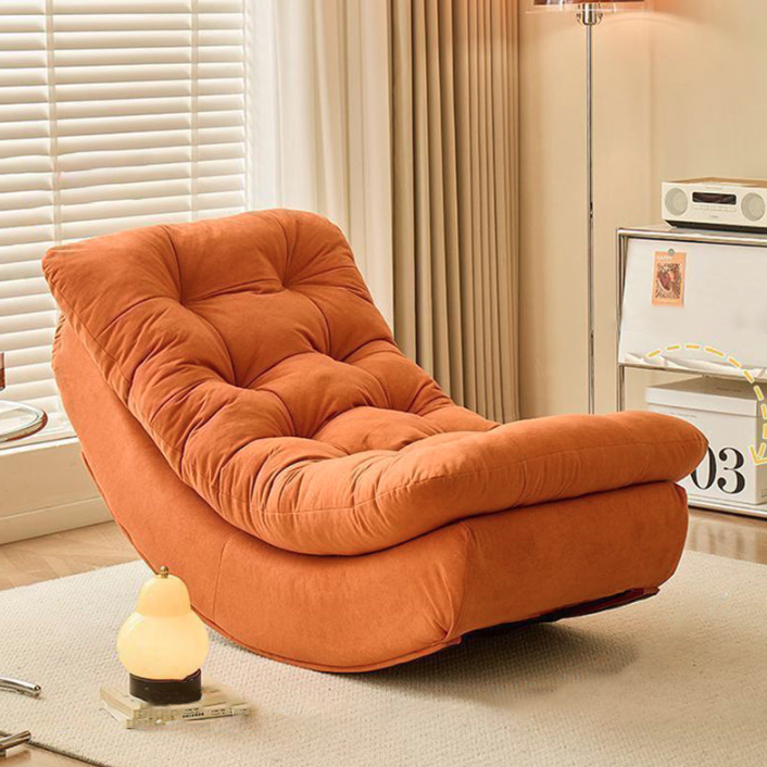 Modern Minimalist Suede Pine Wood Rectangular Rocking Chair – Comfortable Single Recliner with Backrest and Footrest for Living Room
