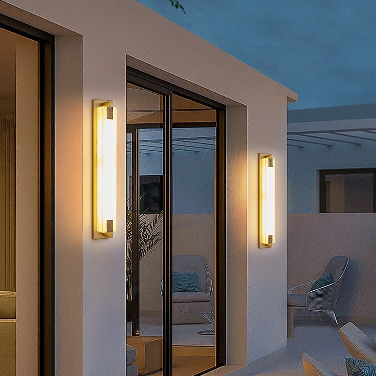 Elegant Modern-Transitional Rectangular Copper-Marble LED Outdoor Wall Sconce Lamp for Patio