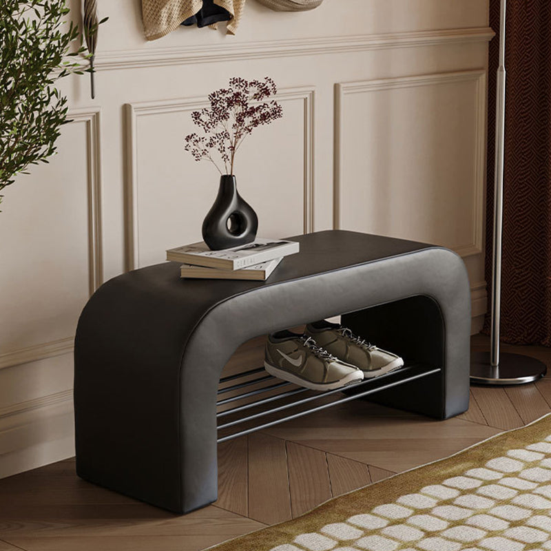Modern Minimalist Long Rectangular Storage Bench with Lambswool PU Leather and Iron Frame – 1 Shelf, Ideal for Entryways