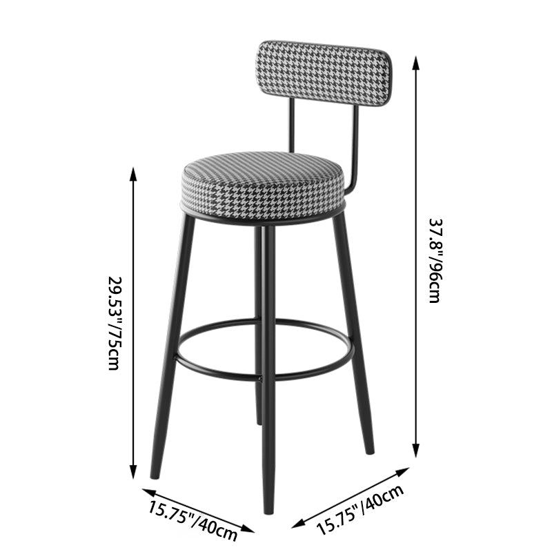 Sleek Contemporary Nordic Round Bar Stool Upholstered in Cotton-Linen Fabric with Backrest and Footrest for Dining Room