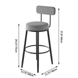 Sleek Contemporary Nordic Round Bar Stool Upholstered in Cotton-Linen Fabric with Backrest and Footrest for Dining Room