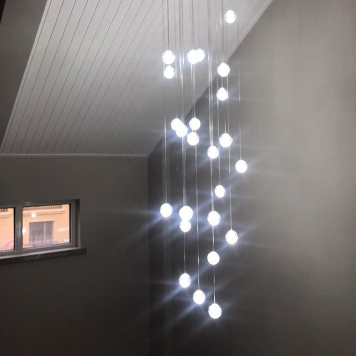 Luxurious Crystal Orb Staircase Chandelier with LED Ball Shade - Modern Loft Lighting