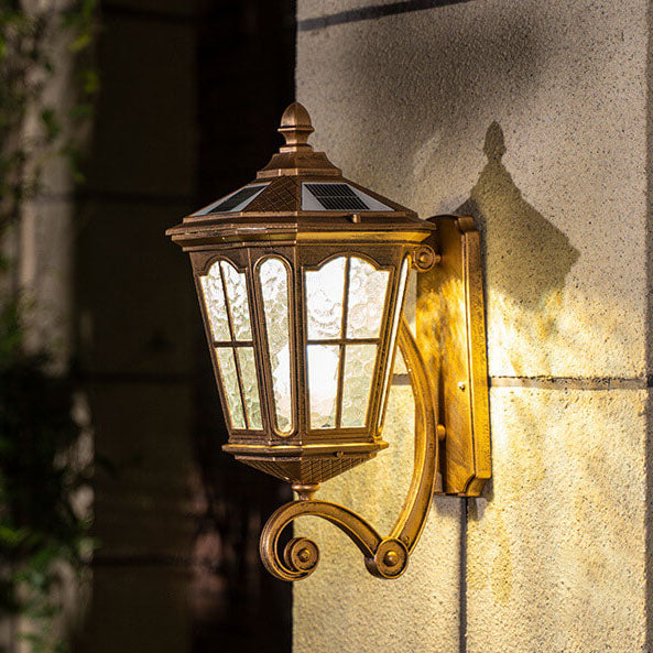 European-Style Solar Outdoor Lantern – Aluminum & Glass, Waterproof 1-Light Wall Sconce Lamp