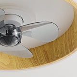 Nordic Minimalist Round LED Flush-Mount Ceiling Fan Light with Wood-Grain Acrylic Finish
