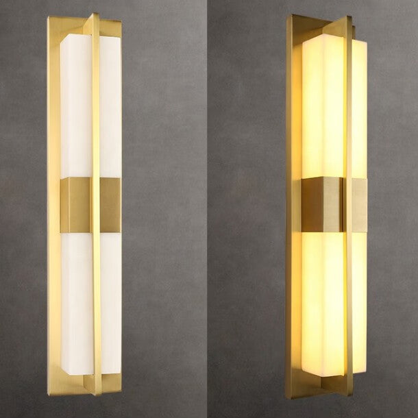 Elegant Modern-Transitional Rectangular Copper-Marble LED Outdoor Wall Sconce Lamp for Patio