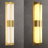 Elegant Modern-Transitional Rectangular Copper-Marble LED Outdoor Wall Sconce Lamp for Patio