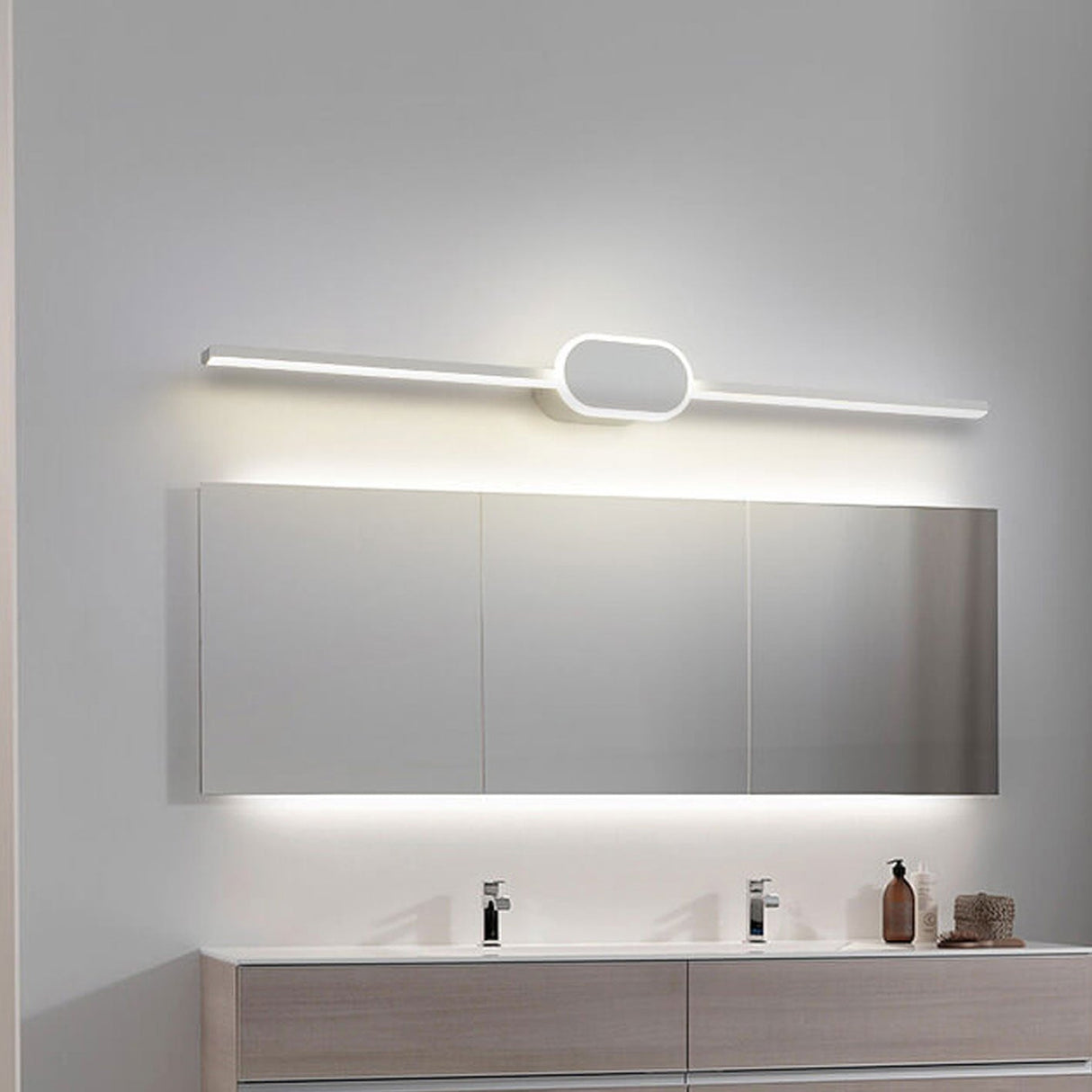 Sleek Modern Minimalist Long-Strip Oval-Base Vanity LED Wall Sconce Lamp