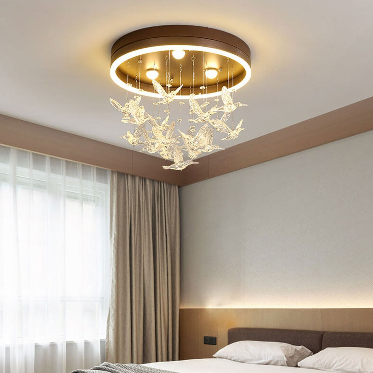 Modern Creative Cartoon Round Bird LED Flush Mount Ceiling Light - Hanging Pendant Style