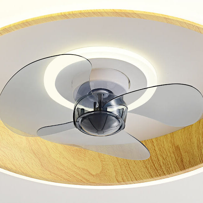 Nordic Minimalist Round LED Flush-Mount Ceiling Fan Light with Wood-Grain Acrylic Finish