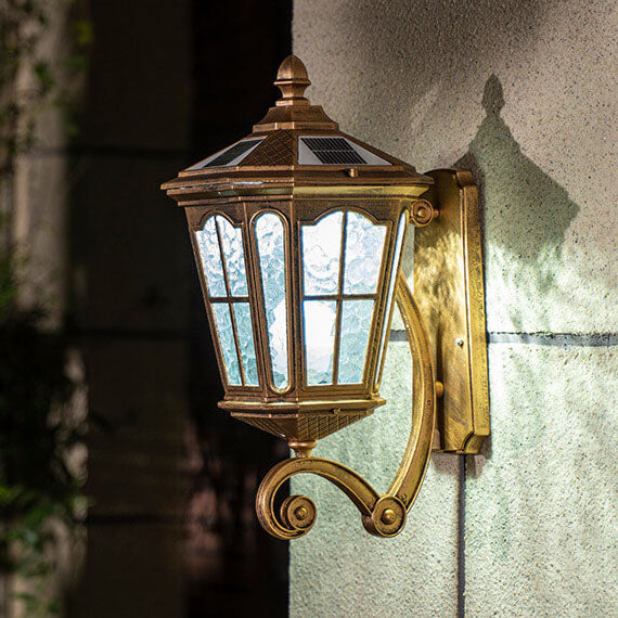 European-Style Solar Outdoor Lantern – Aluminum & Glass, Waterproof 1-Light Wall Sconce Lamp