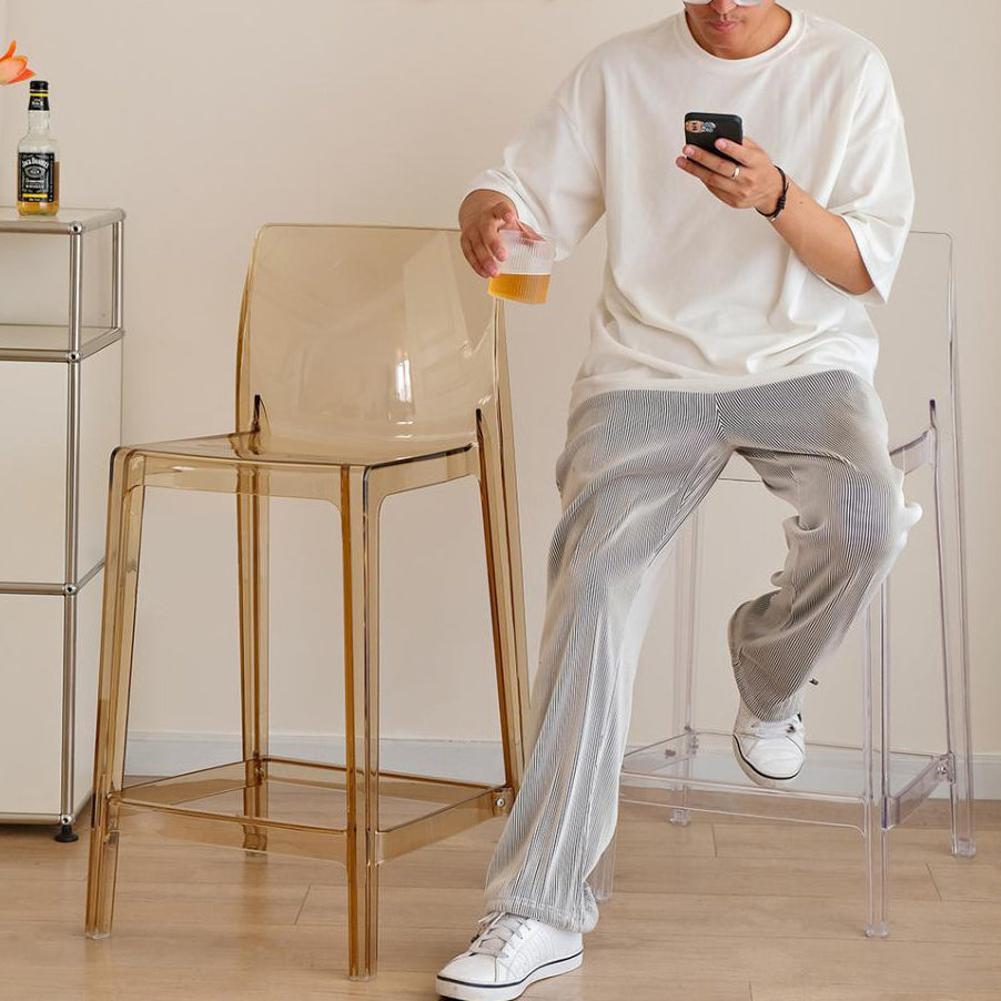 Modern Scandinavian Square Bar Stool with Backrest and Footrest – Ideal Kitchen Seating