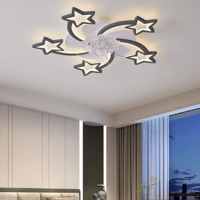 Scandinavian Modern Star Line LED Flush-Mount Ceiling Fan Light with Iron & Acrylic Finish