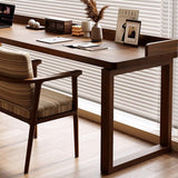 Traditional Rustic Rectangular Wood Desk with Two-Leg Frame for Home Office