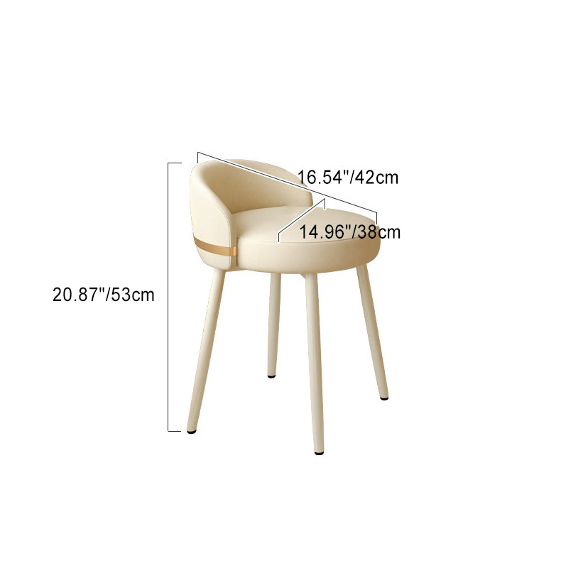 Contemporary Scandinavian Round Faux Nappa Leather Swivel Vanity Stool with Low Back – Elegant Bedroom Vanity Chair