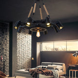 Industrial Retro Gear Wrought Iron Hemp Rope Chandelier - 6/8/10-Light
