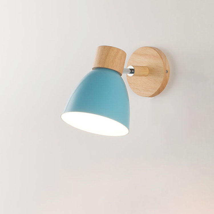 Modern Minimalist 1-Light Wall Sconce Lamp in Solid Macaron Color with Iron & Wood Finish