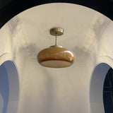 Vintage Brass & Yellow Glass 1-Light Semi-Flush Mount Ceiling Light