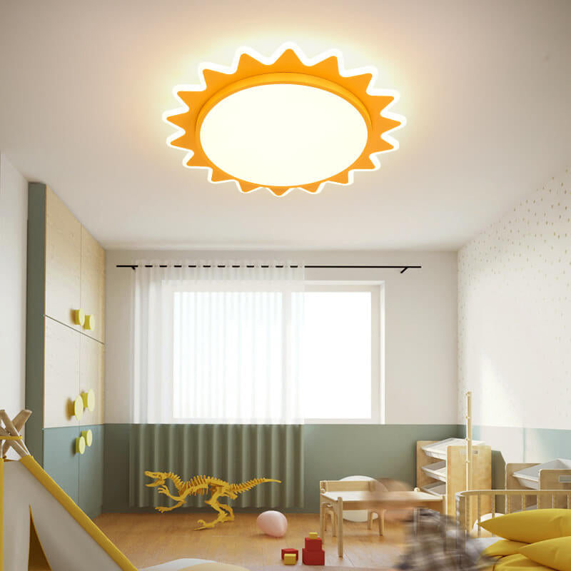 Whimsical Cartoon Sun LED Flush-Mount Ceiling Light