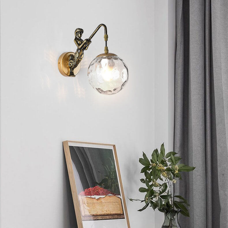 Charming Vintage Rustic Mermaid Orb 1-Light Wall Sconce Lamp