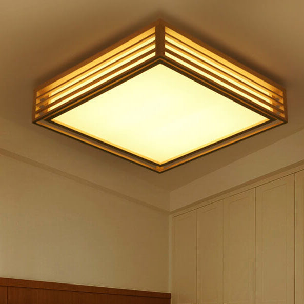 Nordic Solid Wood Square LED Tatami-Style Flush Mount Ceiling Light