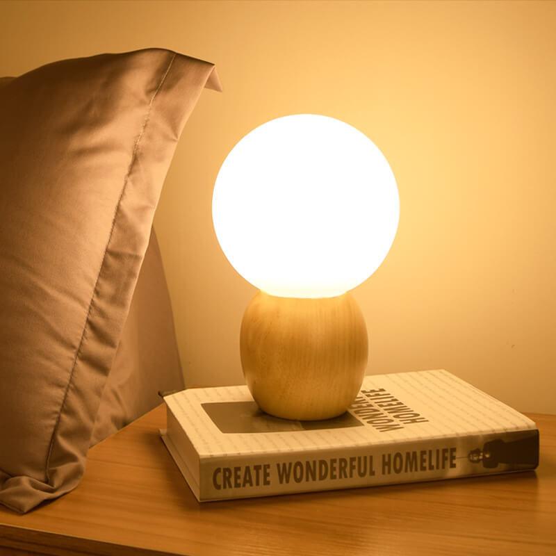 Nordic Solid Wood Table Lamp with Milk-White Glass Orb, 1-Light