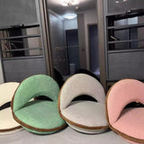 Traditional Japanese Rotatable Semi-Circular Plush Teddy Velvet Armless Chair with Foldable Multi-Layer Board and Tatami Backrest – Ideal Living Room Seating