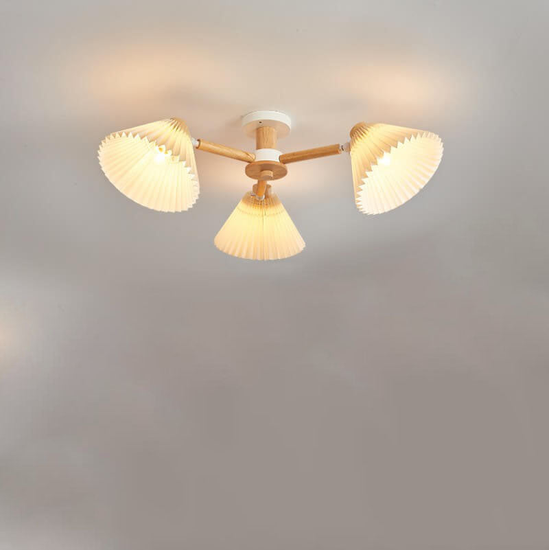 Nordic Wood Pleated Shade Semi-Flush Mount Ceiling Light — 3/6/8-Light Configuration