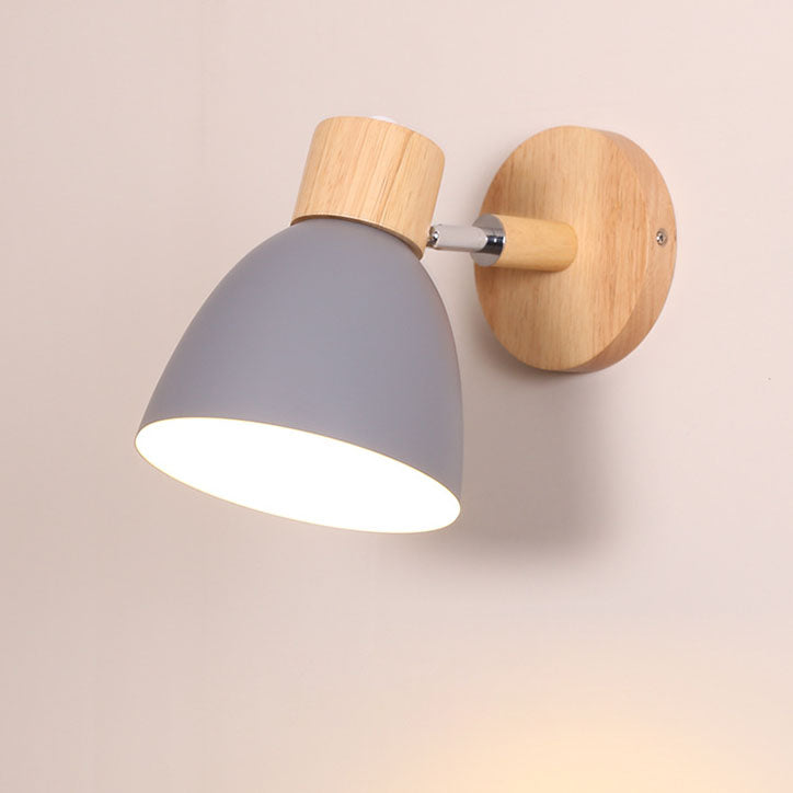 Modern Minimalist 1-Light Wall Sconce Lamp in Solid Macaron Color with Iron & Wood Finish