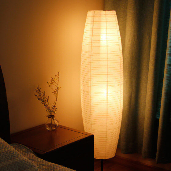 Nordic Minimalist Rice Paper Column Floor Lamp, 2-Light Standing Lamp