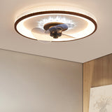 Nordic Minimalist Round LED Flush-Mount Ceiling Fan Light with Wood-Grain Acrylic Finish