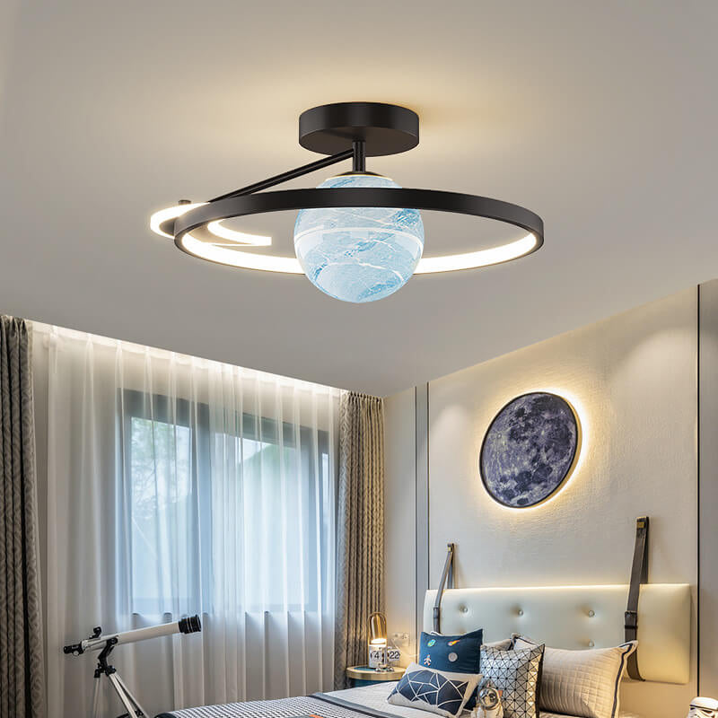 Sleek Modern Space Planet Globe LED Ceiling Light - Semi-Flush Mount