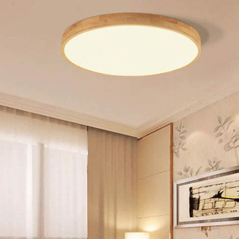 Ultra-Thin Nordic Solid Wood Round LED Flush Mount Ceiling Light