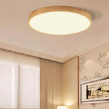 Ultra-Thin Nordic Solid Wood Round LED Flush Mount Ceiling Light