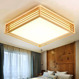 Nordic Solid Wood Square LED Tatami-Style Flush Mount Ceiling Light