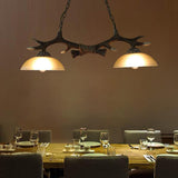 Vintage Resin Antler Chandelier with Glass Bowl Shade – 2-Light Fixture