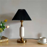 Vintage-Style 1-Light Table Lamp with Pleated Shade and Column Base