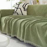 Ultra-Soft Chenille Herringbone Tassel Couch Cover — Plush Sofa Throw Blanket