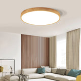 Ultra-Thin Nordic Solid Wood Round LED Flush Mount Ceiling Light