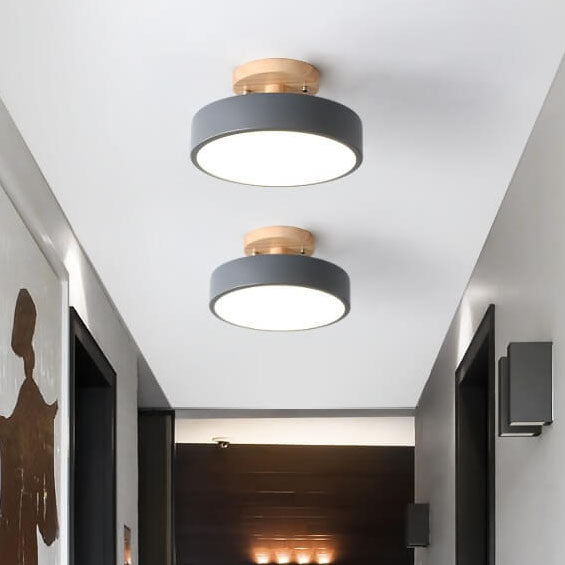 Nordic Round Log LED Ceiling Light - Semi-Flush Mount, Modern Nordic Design