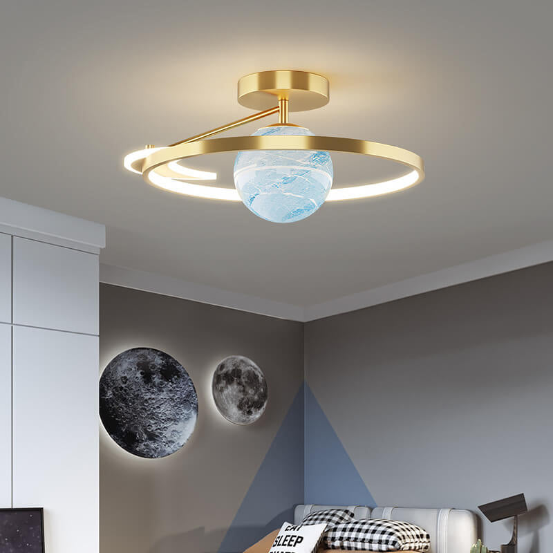 Sleek Modern Space Planet Globe LED Ceiling Light - Semi-Flush Mount