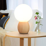 Nordic Solid Wood Table Lamp with Milk-White Glass Orb, 1-Light