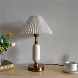 Vintage-Style 1-Light Table Lamp with Pleated Shade and Column Base