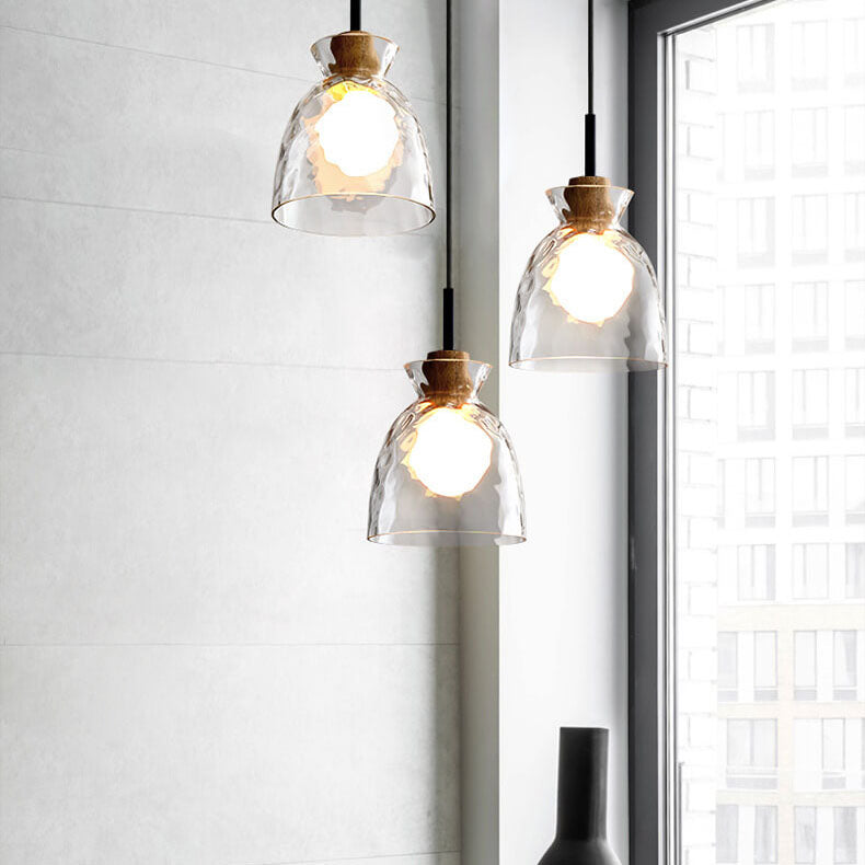 Nordic Clear Rippled Glass 1-Light Pendant Light with Shade