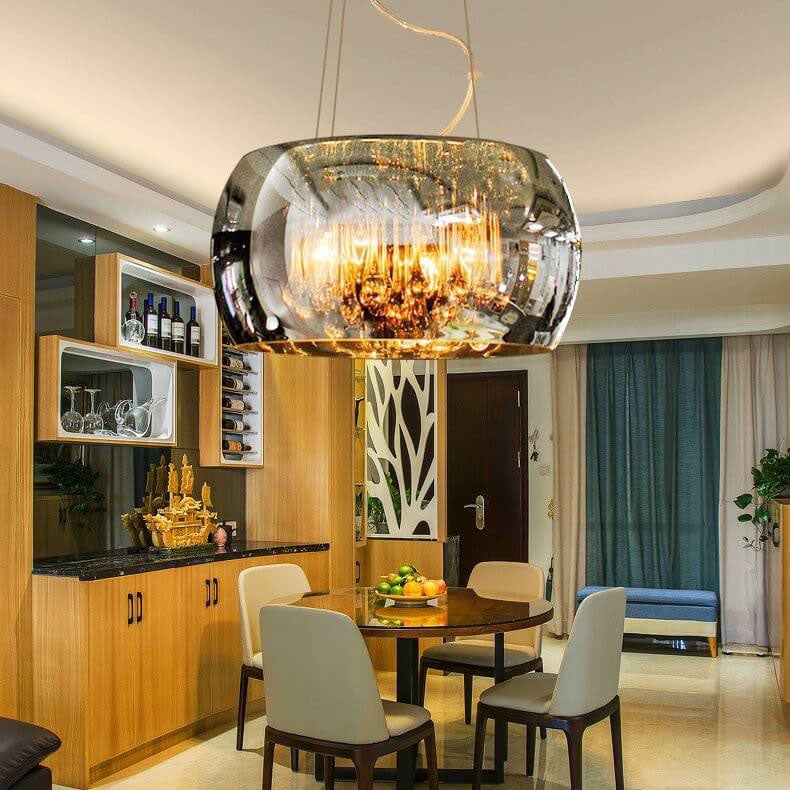 Elegant Modern Glass Shade 6-Light Crystal Hanging Chandelier