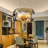 Elegant Modern Glass Shade 6-Light Crystal Hanging Chandelier