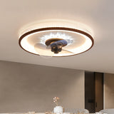 Nordic Minimalist Round LED Flush-Mount Ceiling Fan Light with Wood-Grain Acrylic Finish