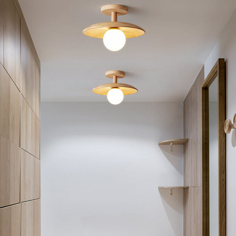 Nordic-Inspired Wooden Dome 1-Light Semi-Flush Mount Ceiling Light