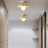 Nordic-Inspired Wooden Dome 1-Light Semi-Flush Mount Ceiling Light