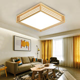 Nordic Solid Wood Square LED Tatami-Style Flush Mount Ceiling Light